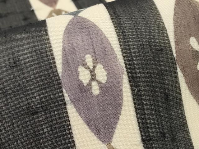 平和屋着物*夏物 絹芭蕉 九寸名古屋帯 紅型 花唐草間道 黒地 正絹 逸品 CABK1825tx