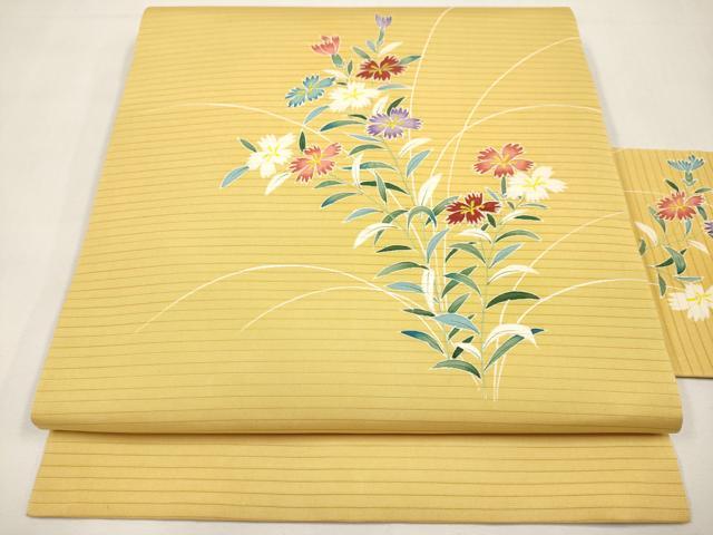 平和屋着物*夏物 絽塩瀬 九寸名古屋帯 草花文 正絹 逸品 CABK1828tx