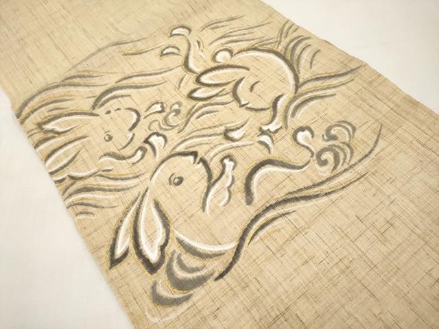 平和屋着物*夏物 八寸名古屋帯 手描き 兎 金彩 麻 逸品 CABK1830tx