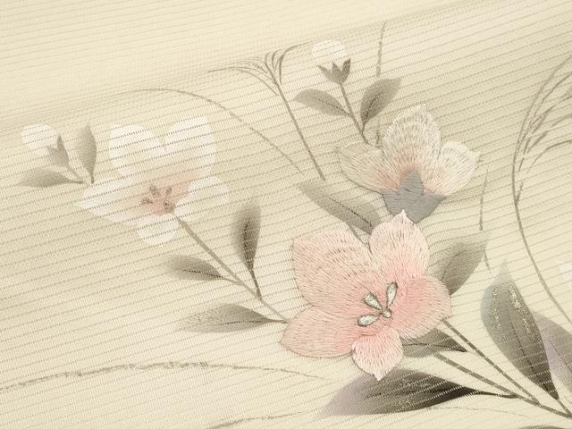 平和屋着物*夏物 九寸名古屋帯 作家物 手描き 刺繍 桔梗 銀彩 正絹 逸品 CABK1837tx