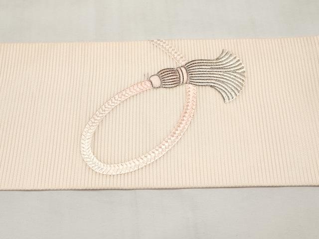 平和屋着物*夏物 九寸名古屋帯 総刺繍 駒刺繍 結び紐文 正絹 逸品 CABK1838tx