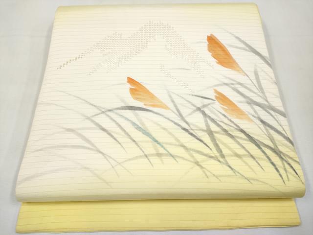 平和屋着物*夏物 絽塩瀬 九寸開き名古屋帯 手描き すすき 正絹 逸品 CABK1846tx