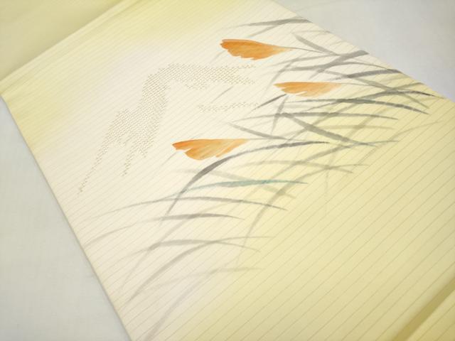 平和屋着物*夏物 絽塩瀬 九寸開き名古屋帯 手描き すすき 正絹 逸品 CABK1846tx