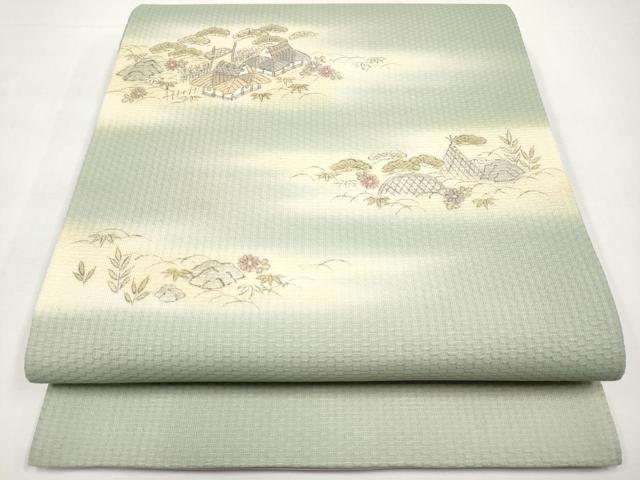 平和屋着物*夏物 京の名門・菱屋六右ェ門 両面 太鼓柄袋帯 手描き 風景文 正絹 逸品 CABK1868tx