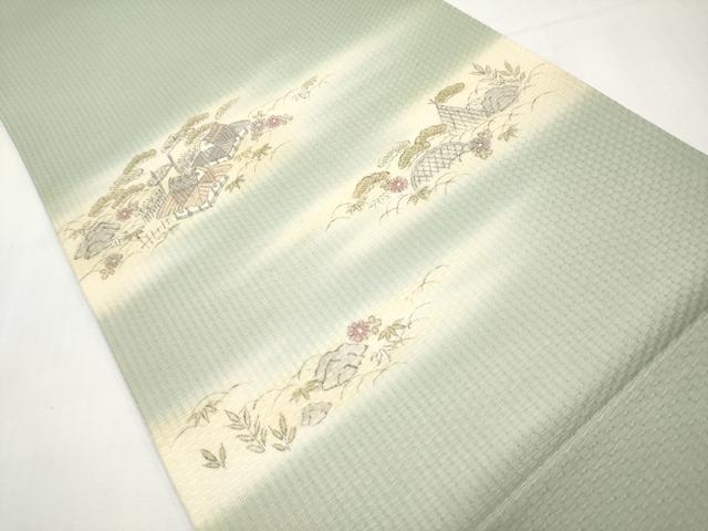 平和屋着物*夏物 京の名門・菱屋六右ェ門 両面 太鼓柄袋帯 手描き 風景文 正絹 逸品 CABK1868tx