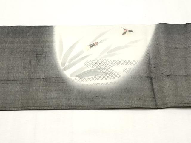 平和屋着物*夏物 九寸名古屋帯 手描き 蛍 黒地 金彩 正絹 逸品 CABK1885tx