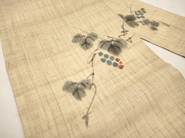 平和屋着物*夏物 九寸名古屋帯 手描き 葡萄蔦の葉文 麻 逸品 CABK1908tx