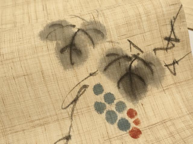 平和屋着物*夏物 九寸名古屋帯 手描き 葡萄蔦の葉文 麻 逸品 CABK1908tx