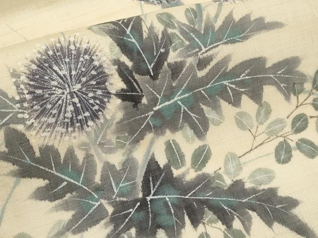 平和屋着物*夏物 九寸名古屋帯 作家物 手描き 草花文 麻 逸品 CABK1909tx
