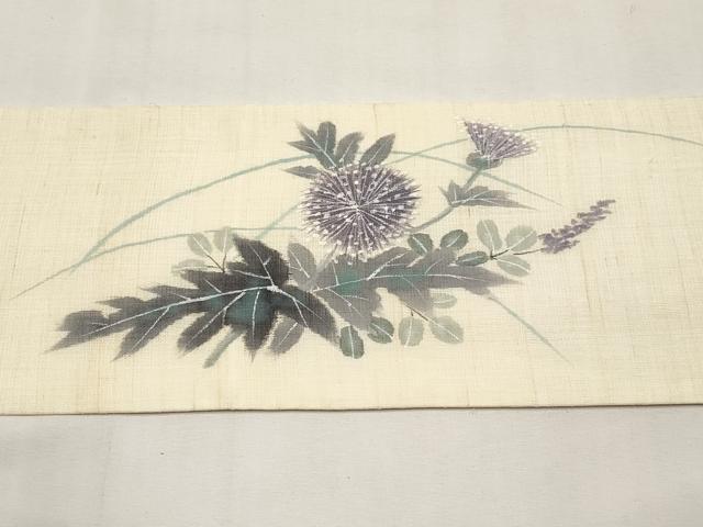 平和屋着物*夏物 九寸名古屋帯 作家物 手描き 草花文 麻 逸品 CABK1909tx