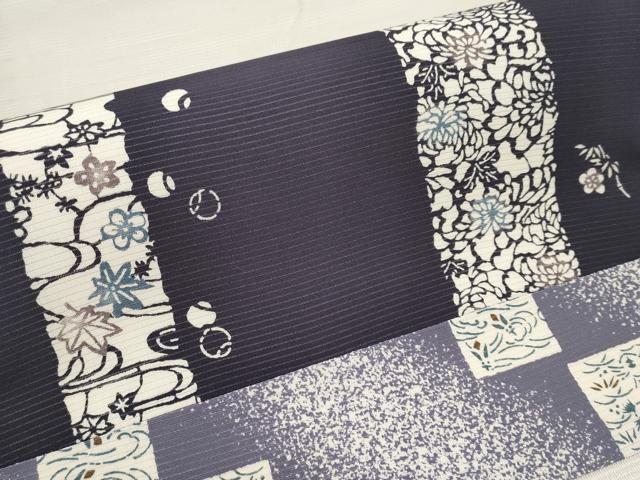 平和屋着物*夏物 九寸名古屋帯 型染 切嵌 草花文 正絹 逸品 CABK1914tx