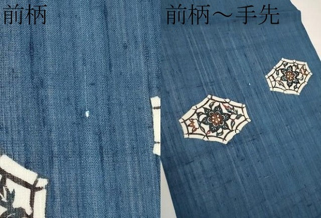 平和屋着物*夏物 九寸開き名古屋帯 作家物 紬地 型染 草花文 正絹 逸品 CABK1920tx