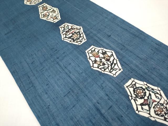 平和屋着物*夏物 九寸開き名古屋帯 作家物 紬地 型染 草花文 正絹 逸品 CABK1920tx