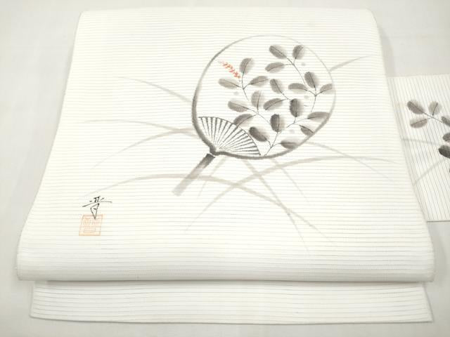 平和屋着物*夏物 八寸名古屋帯 作家物 手描き うちわ CABK1923tx