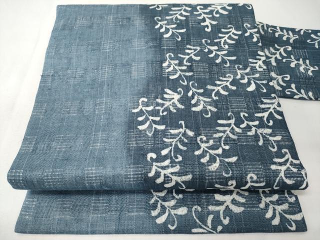 平和屋着物*夏物 九寸名古屋帯 花倉織 唐草文 銀通し地 麻 逸品 CABK1932tx