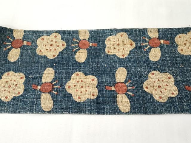 平和屋着物*夏物 全通 九寸名古屋帯 型染め 舞花文 麻 逸品 CABK1936tx