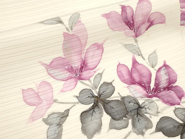 平和屋着物*夏物 絽塩瀬 九寸名古屋帯 手描き 枝花文 銀彩 正絹 逸品 CABK1953tx