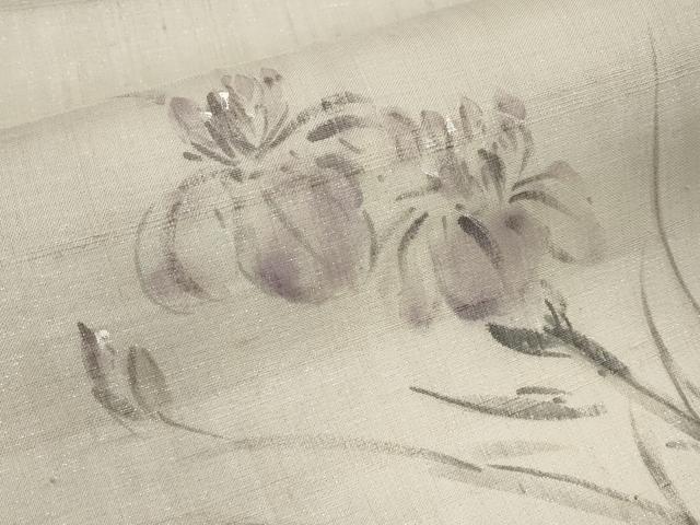 平和屋着物*夏物 九寸名古屋帯 作家物 手描き 紬地 杜若 銀通し地 正絹 逸品 CABK1983tx