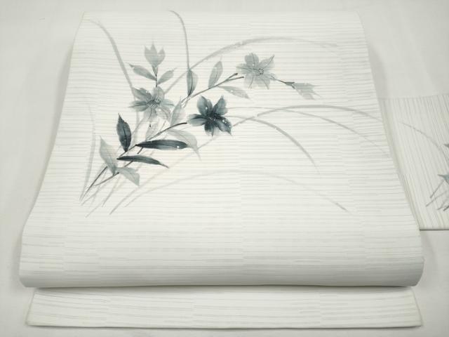 平和屋着物*夏物 九寸名古屋帯 手描き 草花文 CABK1992tx
