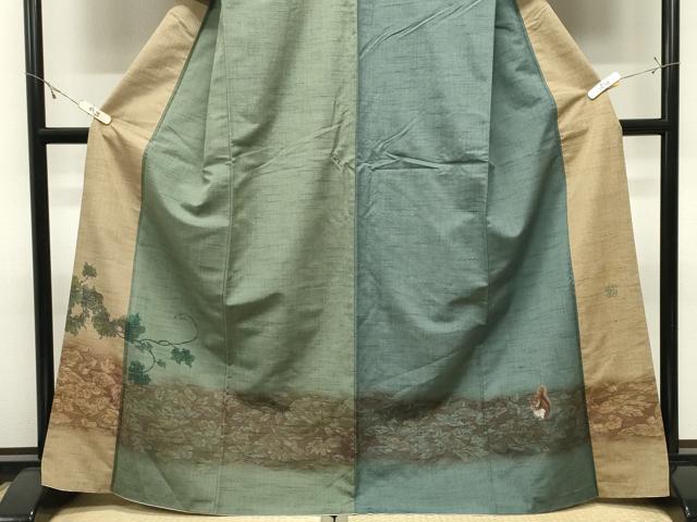 平和屋着物●訪問着 紬地 作家物 手描き ろうけつ染 南天蔦の葉文 リス 正絹 逸品 CABK2013gh