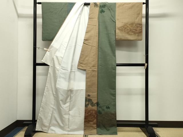 平和屋着物●訪問着 紬地 作家物 手描き ろうけつ染 南天蔦の葉文 リス 正絹 逸品 CABK2013gh
