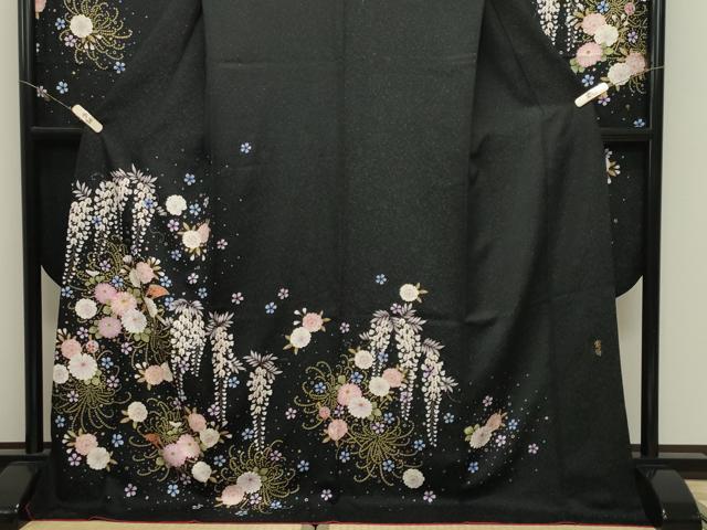 平和屋着物●世界的ファッションデザイナー山本寛斎kansaiブランド振袖刺繍簪花文黒地金彩銀通し地京都きもの友禅扱い正絹逸品CABK2019gh