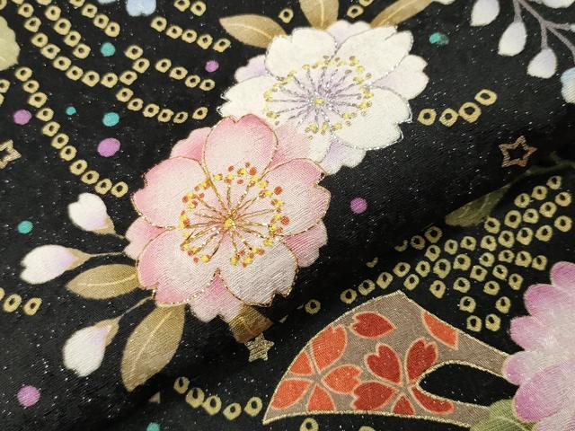 平和屋着物●世界的ファッションデザイナー山本寛斎kansaiブランド振袖刺繍簪花文黒地金彩銀通し地京都きもの友禅扱い正絹逸品CABK2019gh
