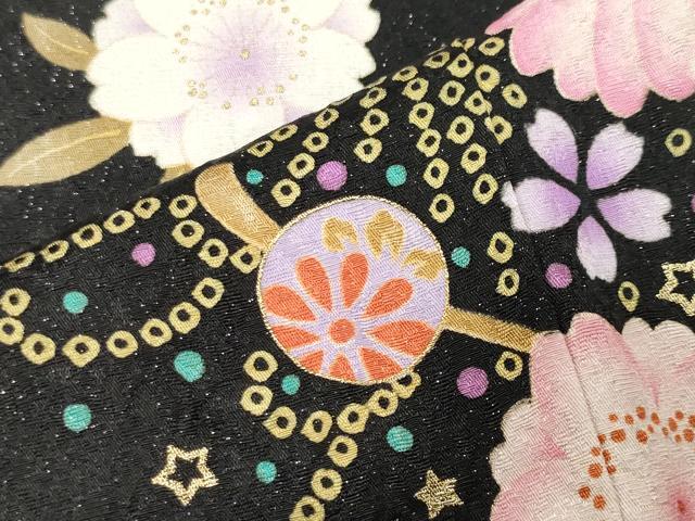 平和屋着物●世界的ファッションデザイナー山本寛斎kansaiブランド振袖刺繍簪花文黒地金彩銀通し地京都きもの友禅扱い正絹逸品CABK2019gh