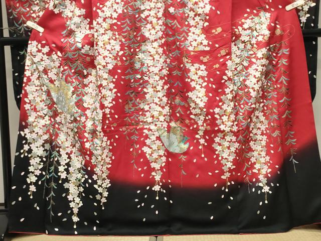 平和屋着物●豪華振袖 舞蝶枝垂れ桜文 暈し染め 金銀彩 正絹 逸品 CABK2021gh