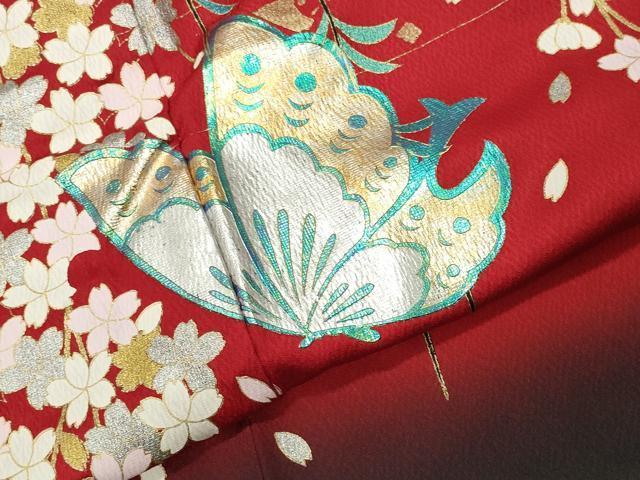 平和屋着物●豪華振袖 舞蝶枝垂れ桜文 暈し染め 金銀彩 正絹 逸品 CABK2021gh