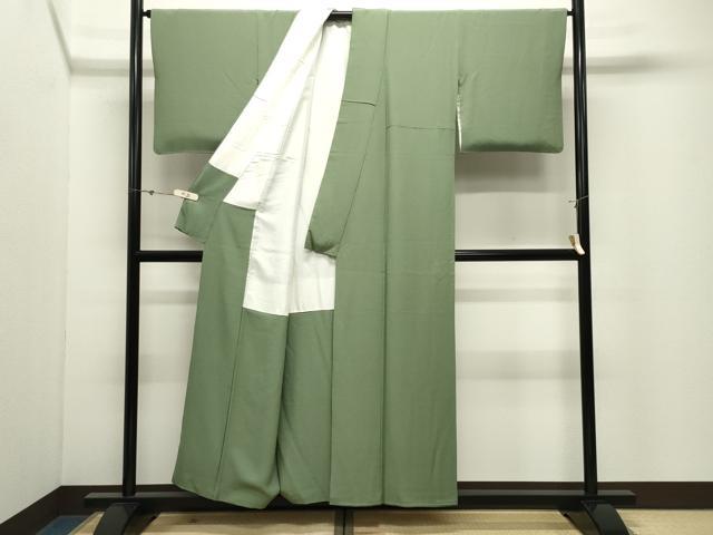 平和屋着物●上質な色無地 松葉色 正絹 逸品 CABK2027gh