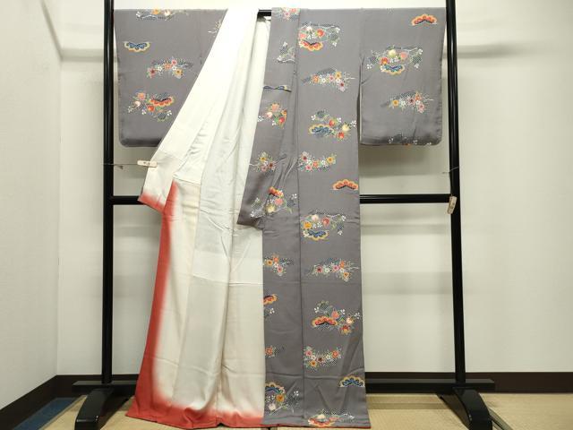 平和屋着物●上質な小紋 紅型 松花文 鬼しぼ縮緬 ロング丈 正絹 逸品 CABK2038gh