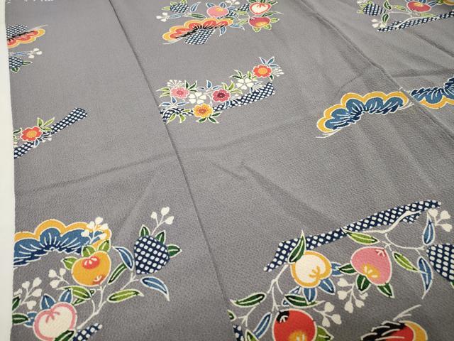 平和屋着物●上質な小紋 紅型 松花文 鬼しぼ縮緬 ロング丈 正絹 逸品 CABK2038gh