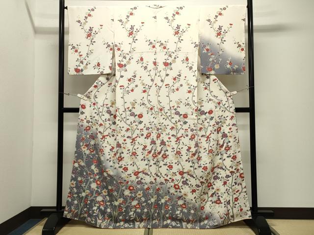 平和屋着物●訪問着 鳳凰枝花文 暈し染め 鬼しぼ縮緬 正絹 逸品 CABK2043gh
