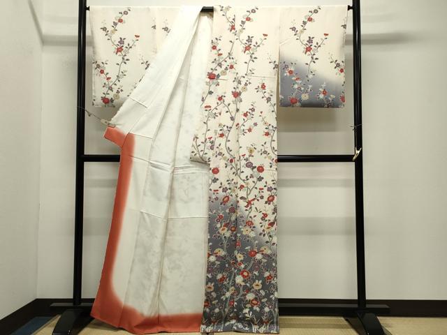 平和屋着物●訪問着 鳳凰枝花文 暈し染め 鬼しぼ縮緬 正絹 逸品 CABK2043gh