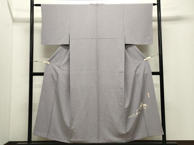 平和屋着物●京加賀友禅 百貫達雄監修 色無地 桔梗鼠色 銀座おうぎ屋扱い 正絹 逸品 未使用 CABK2053gh