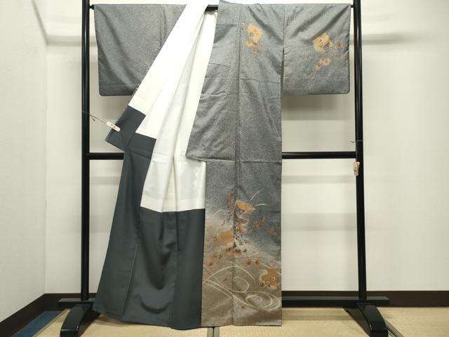 平和屋着物●訪問着 本場染大島紬 竹屋町刺繍 孔雀花文 暈し染め 金彩 正絹 逸品 CABK2067gh