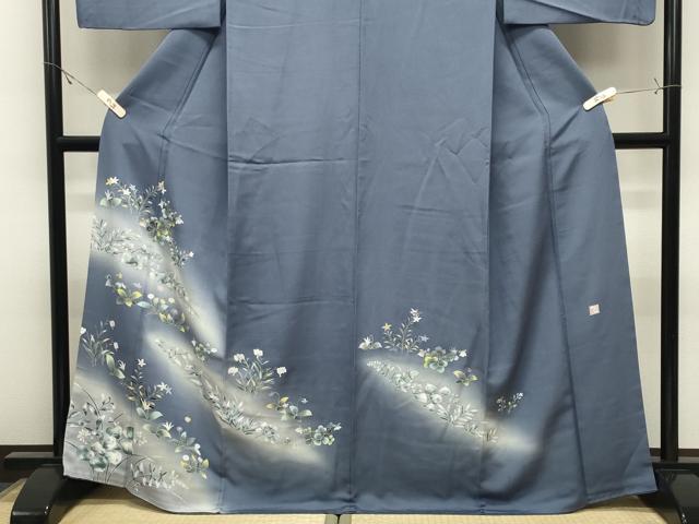 平和屋着物●名門・上野家 四代目 上野真(二代目 上野為二) 訪問着 草花文 暈し染め 金糸 正絹 逸品 CABK2069gh