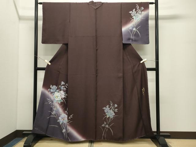 平和屋着物●螺鈿作家 藤本隆士 訪問着 草花文 暈し染め 金銀彩 正絹 逸品 未使用 CABK2088gh