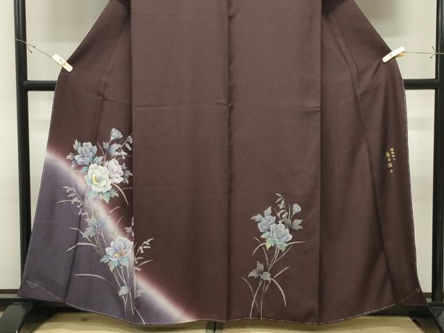 平和屋着物●螺鈿作家 藤本隆士 訪問着 草花文 暈し染め 金銀彩 正絹 逸品 未使用 CABK2088gh