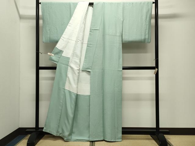平和屋着物●上質な色無地 檜垣花地紋 薄萌葱色 正絹 逸品 CABK2090gh