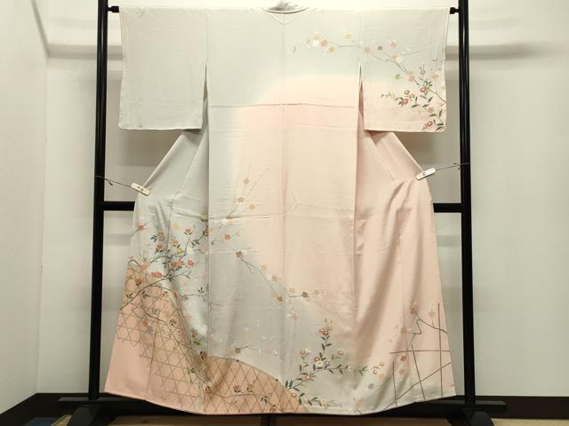 平和屋着物●訪問着 籬枝花文 暈し染め 金銀彩 正絹 逸品 CABK2093gh