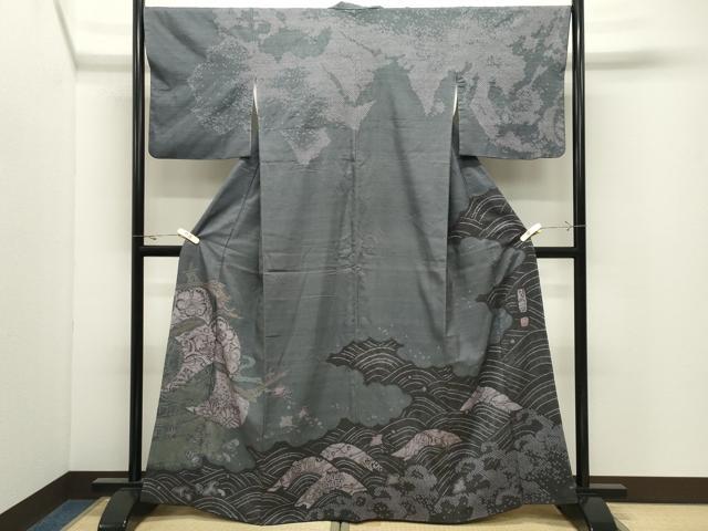 平和屋着物●西洞院辻が花 大脇一心 訪問着 紬地 絞り 正絹 逸品 CABK2096gh