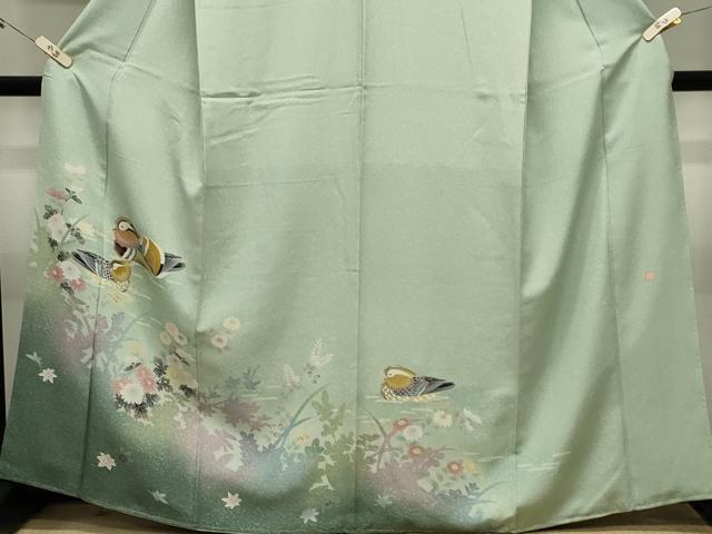 平和屋着物●人間国宝・羽田登喜男 訪問着 鴛鴦花文 暈し染め 金銀彩 正絹 逸品 未使用 CABK2098gh