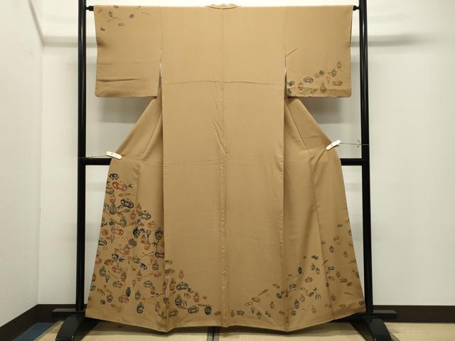 平和屋着物●訪問着 型染め 仕覆花文 正絹 逸品 CABK2106gh