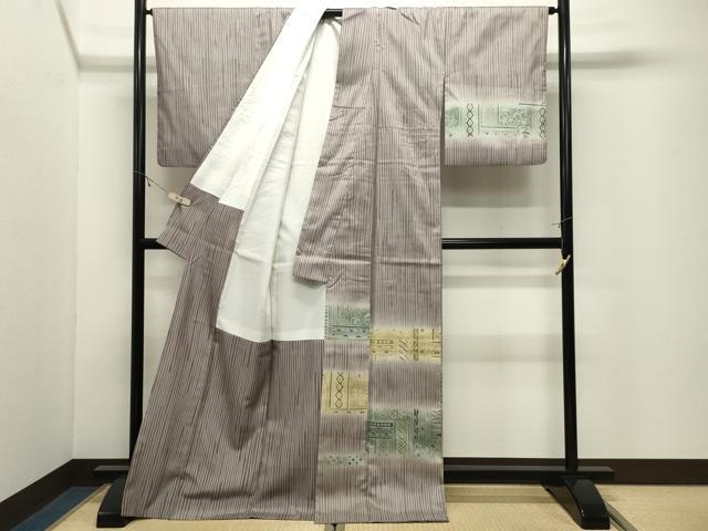 平和屋着物●訪問着 紬地 ろうけつ染 花唐草文 ロング丈 正絹 逸品 CABK2112gh