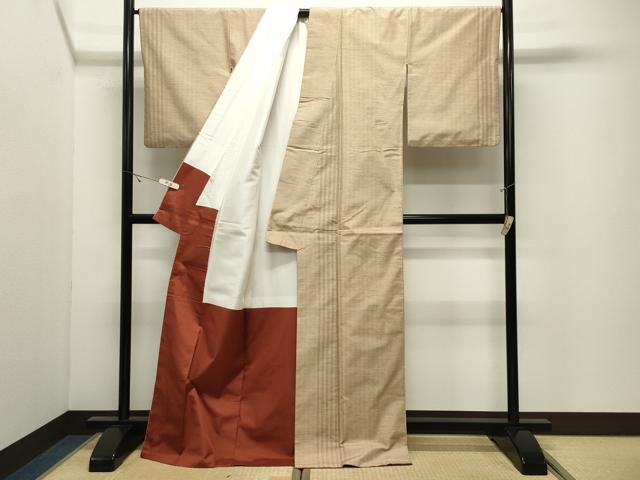 平和屋着物●上質な紬 格子柄 正絹 逸品 CABK2113gh