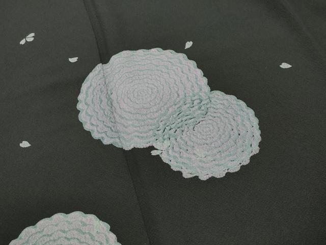 平和屋着物●訪問着 舞桜花文 黒地 ロング丈 正絹 逸品 CABK2114gh
