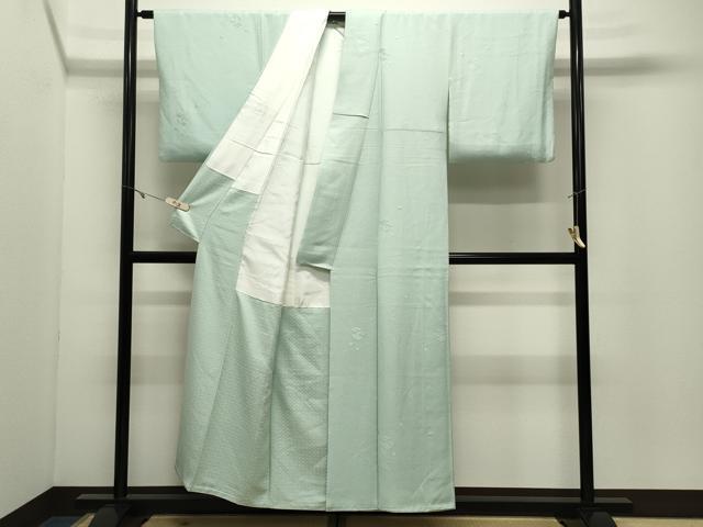平和屋着物●上質な色無地 草花地紋 青磁鼠色 正絹 逸品 CABK2115gh