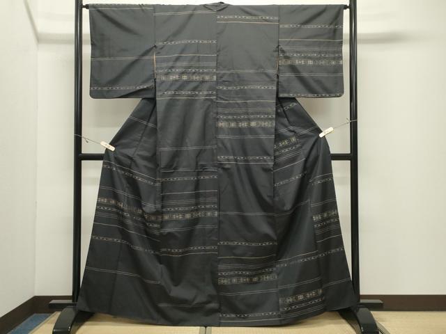 平和屋着物●本場大島紬 訪問着 刺し子 横段菱文 正絹 逸品 CABK2122gh